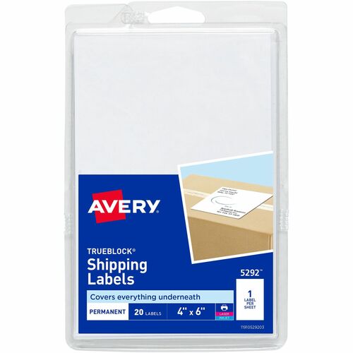 Avery Shipping Labels, Laser/Inkjet, 4"x6", 20 Labels/PK, White