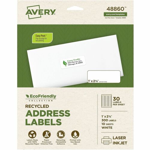 Avery Labels, Mailing, Eco Friendly, 1"x2-5/8", 300/PK, White