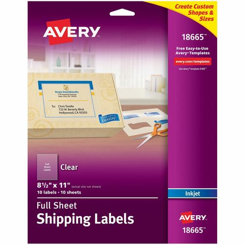 Avery Inkjet Mailing Labels, 8-1/2"x11", 10/PK, Clear