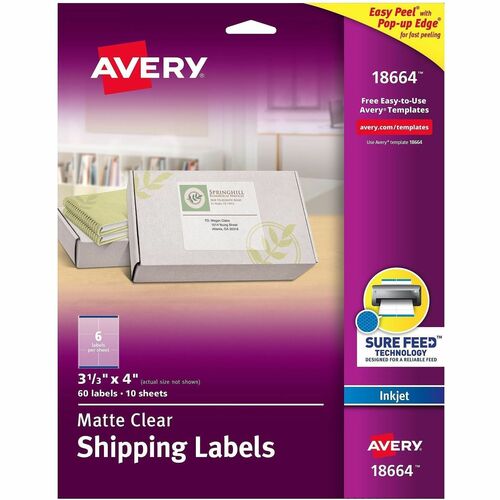 Avery Inkjet Mailing Labels, 3-1/3"x4", 60/PK, Clear