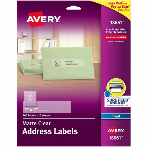 Avery Inkjet Mailing Labels, 1"x4", 200/PK, Clear