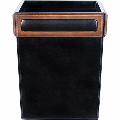 Dacasso Waste Basket, Walnut/Leather, 14QT, 9-1/2"x9-1/2"x12", BN/BK