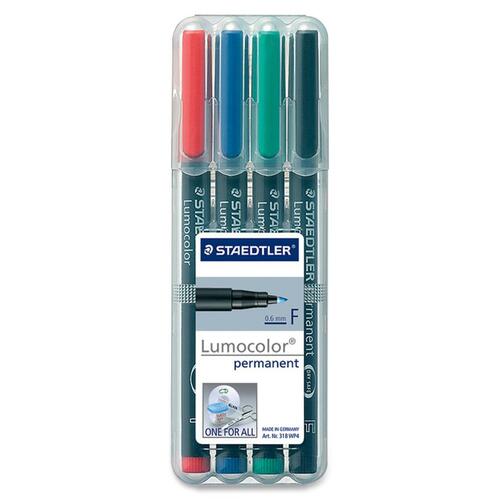 Staedtler Fiber Tip Pen, Permanent, Fine Point, 4/ST, Assorted