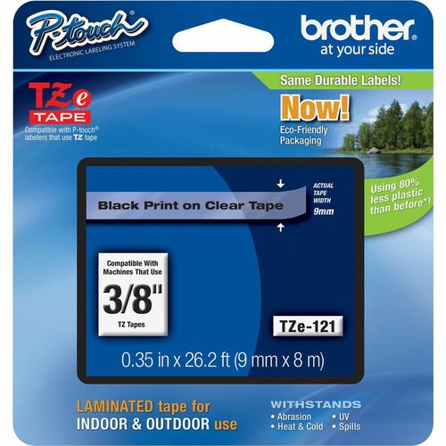 Brother Tape Cartridge, Laminated, f/P-Touch 8m, 3/8", Black/Clear