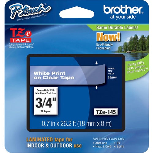 Brother Tape Cartridge, Laminated, f/P-Touch 8m, 3/4", White/Clear