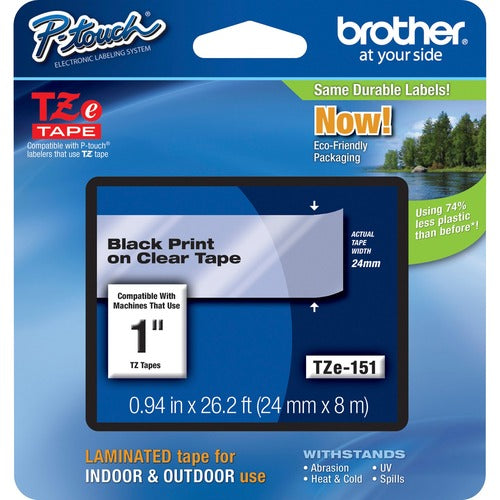 Brother Label Tape,Laminated,f/P-touch,0.94"x26.2',BlackonClear