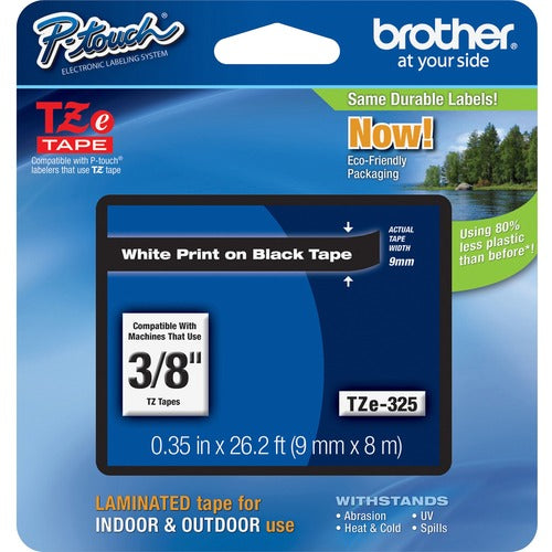 Brother Tape Cartridge, Laminated, f/P-Touch 8m, 3/8", White/Black