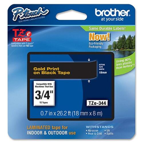 Brother Label Tape,Laminated,f/P-touch,0.7"x26.2',GoldonBlack