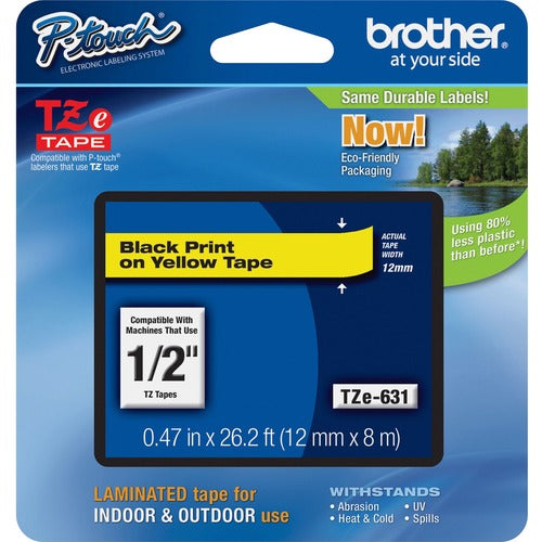 Brother Label Tape,Laminated,f/P-touch,0.47"x26.2',BlackonYellow