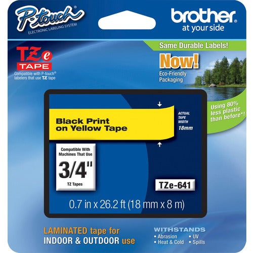 Brother Label Tape,Laminated,f/P-touch,0.7"x26.2',BlackonYellow