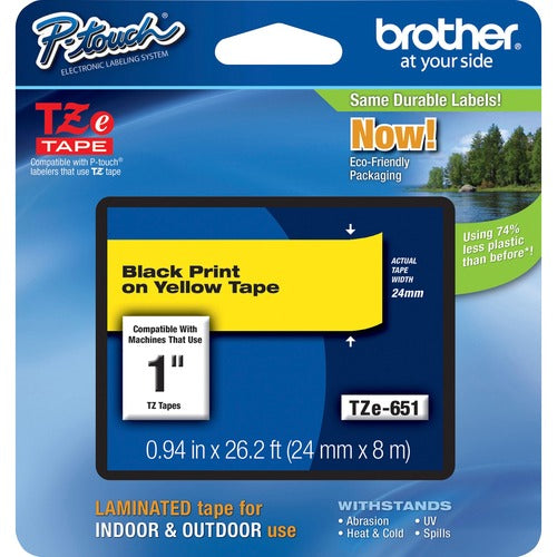 Brother Label Tape,Laminated,f/P-touch,0.94"x26.2',BlackonYellow
