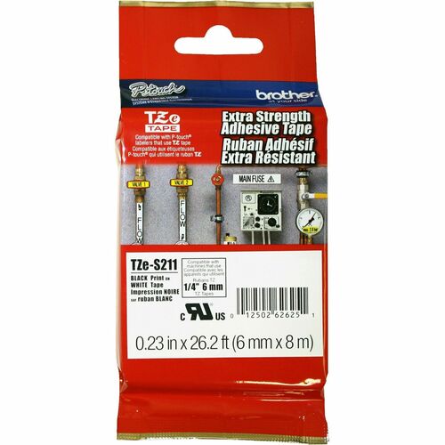 Brother Label Tape,Xtra-Strength,f/P-touch,0.23"x26.2',BlackonWhite
