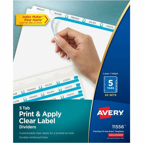 Avery Index Maker, Laser, Punched, 5-Tabs, 50 ST/BX,8-1/2"x11",CL