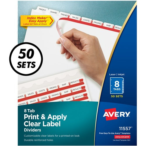 Avery Index Maker, Laser, Punched, 8-Tabs, 50 ST/BX, 8-1/2"x11",CL