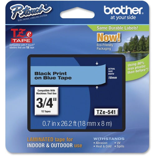 Brother Label Tape,Laminated,f/P-touch,0.7"x26.2',BlackonBlue