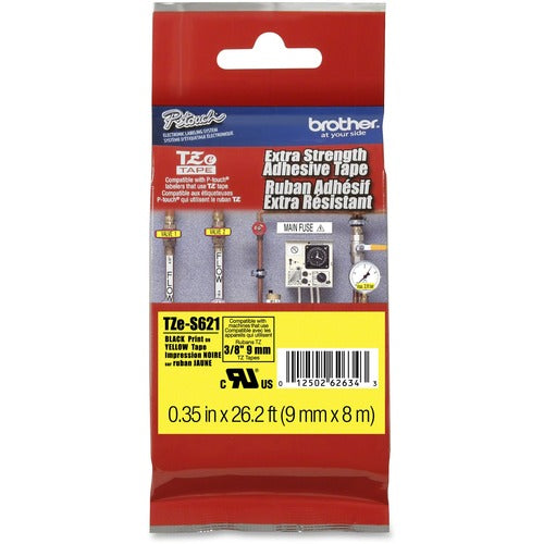 Brother Label Tape,Xtra-Strength,f/P-touch,0.35"x26.2',BlackonYellow