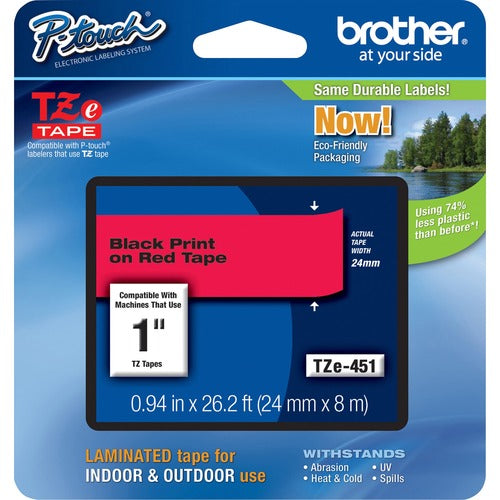 Brother Label Tape,Laminated,f/P-touch,0.94"x26.2',BlackonRed
