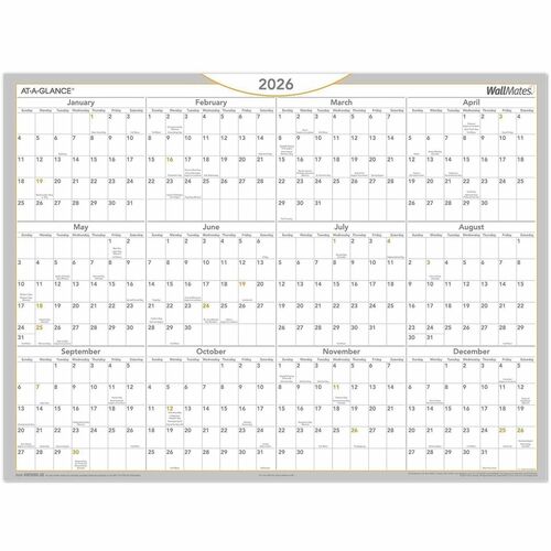 AT-A-GLANCE Dry Erase Yearly Calendar, w/Marker, Jan-Dec, 24"x18", White