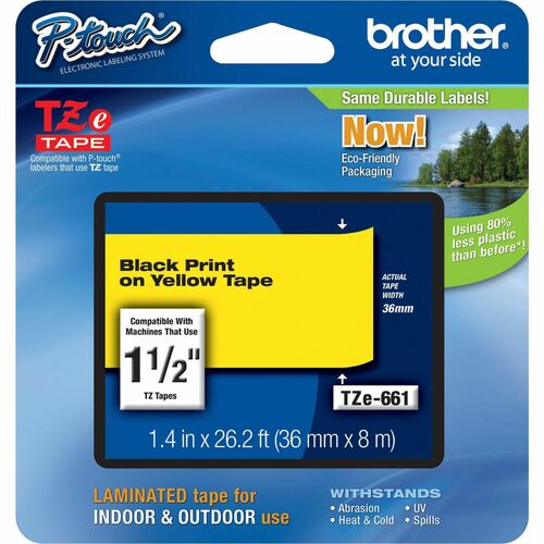 Brother Label Tape,Laminated,f/P-touch,1.4"x26.2',BlackonYellow