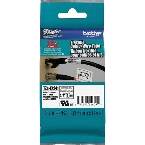 Brother Label Tape,Flexible,Lamin,f/P-touch,0.7"x26.2',BlackonWhite