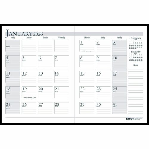 House Of Doolittle Monthly Planner, 14Mth Dec-Jan, 7"x10", Black/White-HOD260602