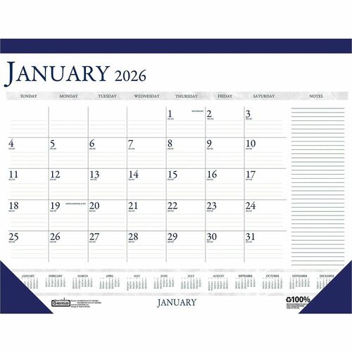House Of Doolittle Desk Pad, 12Mth, Jan/Dec, 18-1/2"x13", BE/GY-HOD1646
