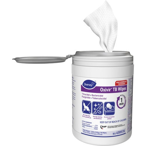 Diversey Care Disinfectant Wipes, 6"x7", 160 Wipes, White-DVO4599516