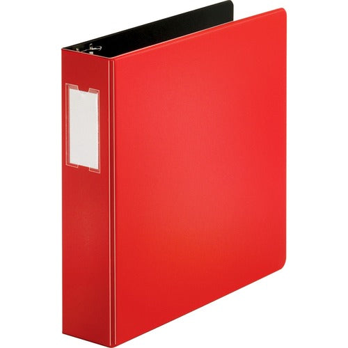 Business Source D-Ring Binder, w/Label Holder, Hvy-Dty, 2", Red