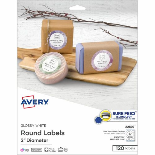 Avery Labels, Round, 2", 120/PK, Glossy White