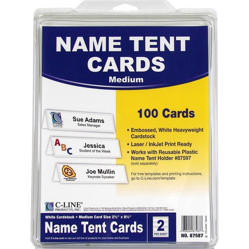 C-Line Name Tents w/Holders, Inkjet/Laser, 8-1/2"x11", 100/BX, WE