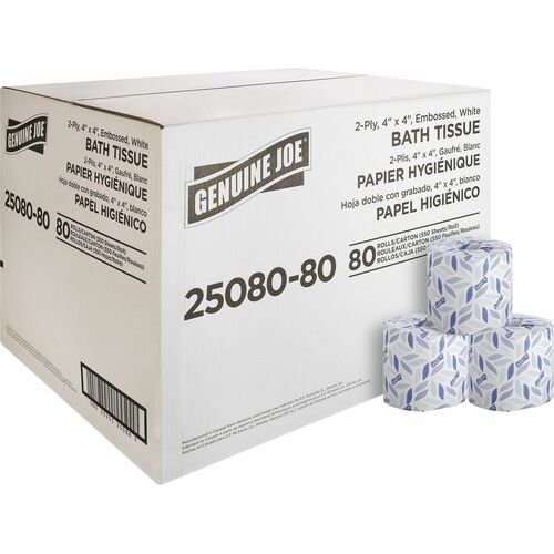 Genuine Joe Bath Tissue Rolls, 2-Ply, 550 Sht, 4"x4", 80/CT, WE-GJO2508080
