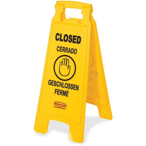 Rubbermaid Commercial Products Floor Sign, Closed, Multi-Lingual, 2-sided, Yellow