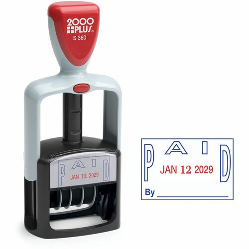 Consolidated Stamp Mfg.,Co. Dater, PAID/By Stamp,2-Color,10-Year,1-1/4"x1-3/4",Blue/Red