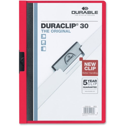 Durable Office Products Report Cover w/Clip, 30 Sheet Capacity, 11"x8-1/2", Red