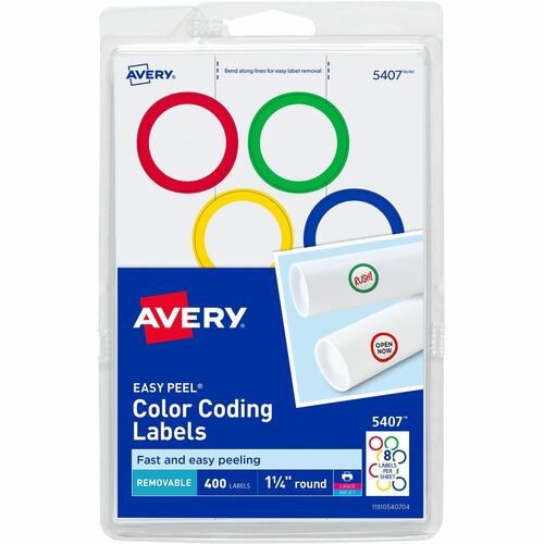 Avery Labels,Removable,Color-coding,1-1/4" Dia,400/PK,18PK/CT, AST