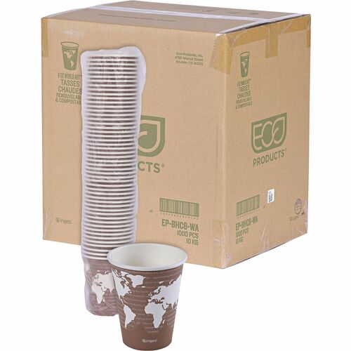 Eco-Products Hot Cups, World Art, 8 oz, 50/PK, 20PK/CT, Multi-ECOEPBHC8WA