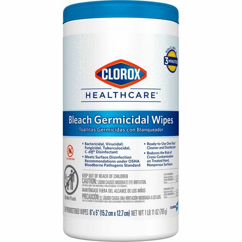 Clorox Company Germicidal Wipes,w/Bleach, 150 Wipes, White