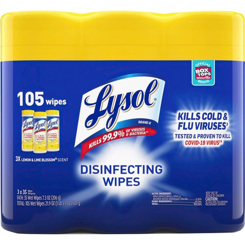 Reckitt Benckiser Disinfecting Wipes,Lemon/Lime Blossom Scent,35/Can,3Can/PK
