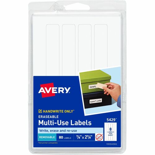 Avery Label, Erasable, 7/8"x2-7/8", 80/PK, 18/CT, White