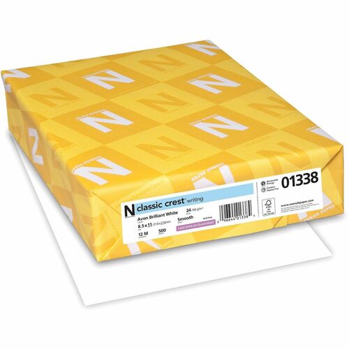 Neenah Paper Inc Classic Paper, 24lb, 93GE, 8-1/2"x11", 500SH/RM, BrilliantWE
