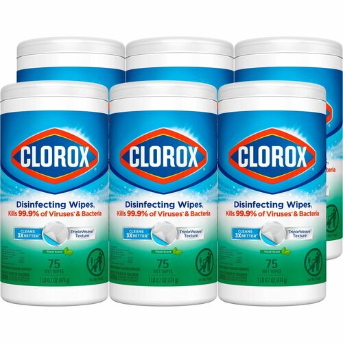 Clorox Company Disinfecting Wipes, Fresh Scent, 75 Wipes/Canister, 6/CT, WE