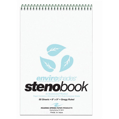 Roaring Spring Paper Products Steno Notebook Wirebound, 6"x9", 80/Shts, 4/PK, Blue