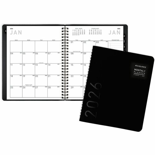 AT-A-GLANCE Desk Appt Book, Monthly, Jan-Dec, 2PPM, 6-7/8"x8-3/4", Black