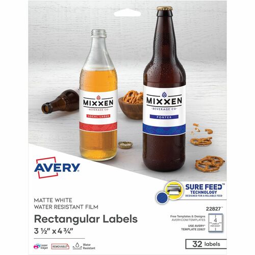 Avery Custom Print Labels, Rectangle, 3-1/2"x4-3/4", 32/PK, White