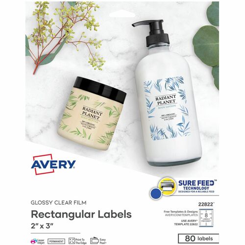 Avery Labels, Rectangle, 2"x3", 80/PK, Glossy Clear