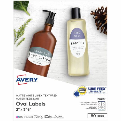 Avery Oval Labels, 2"x3-1/3", 80/PK, Matte Textured White