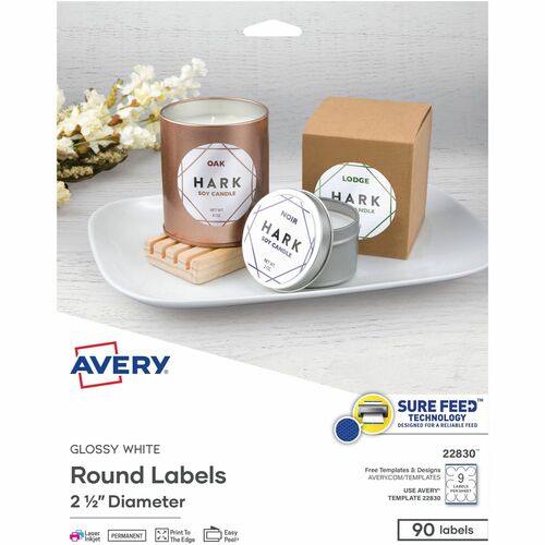 Avery Round Labels, 2-1/2", 90/PK, White