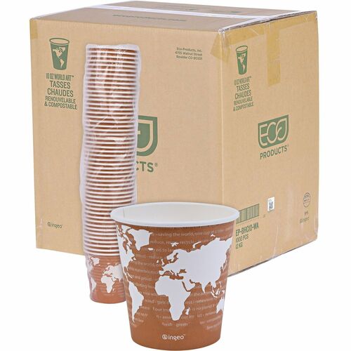 Eco-Products Hot Cups, World Art, 10 oz, 50/PK, 20PK/CT, Multi-ECOEPBHC10WA