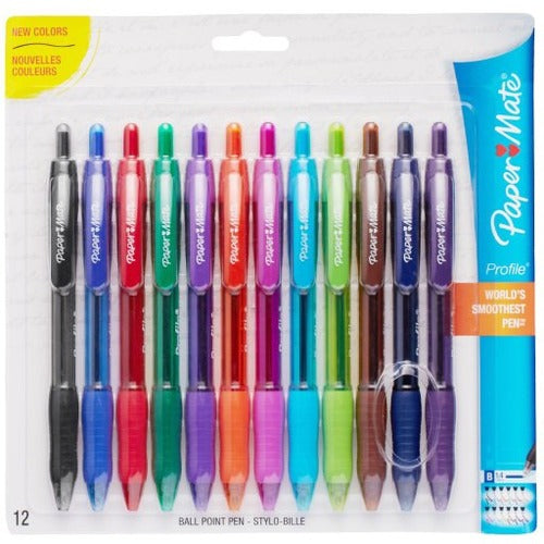 Paper Mate Pens,Ballpoint,Profile,Retractable,1.4mm,12/PK,Assorted