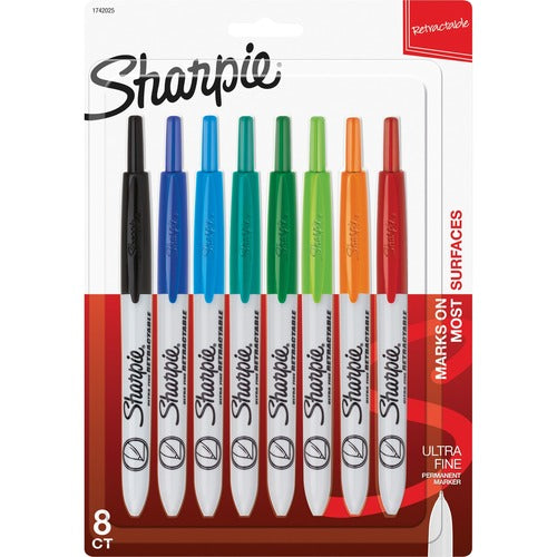 Newell Brands Sharpie Markers, Retractable, Ultra Fine, 8 Pack/ST, AST